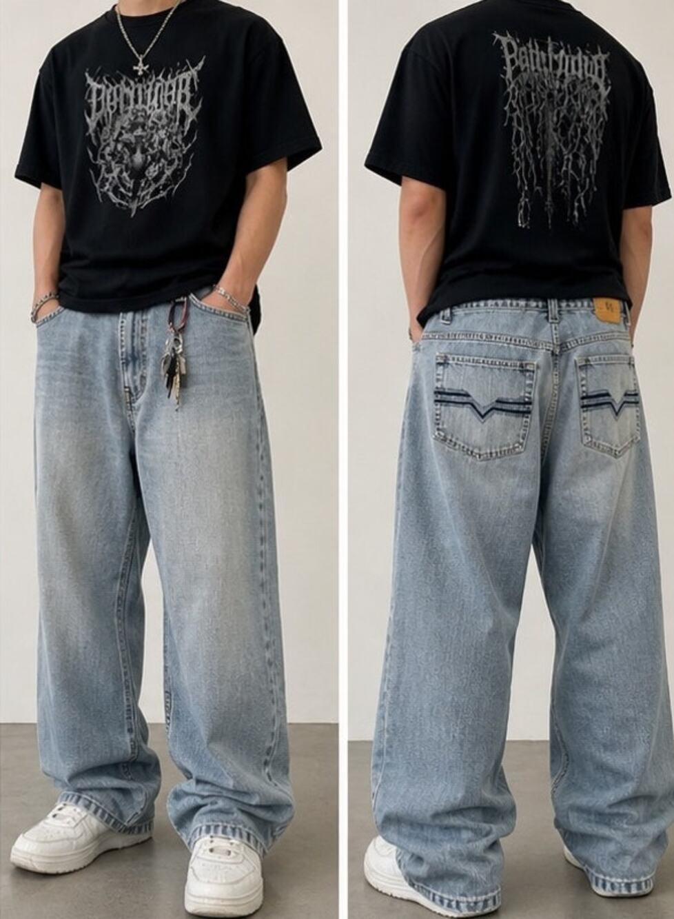 Joker Y2K Baggy Jeans Light Wash Vintage Streetwear Skater, Men's 44x32
